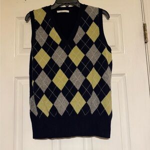 Marconi 100% Cashmere Stylish V-Neck Argyle Sweater Vest - Navy, Gray, Yellow